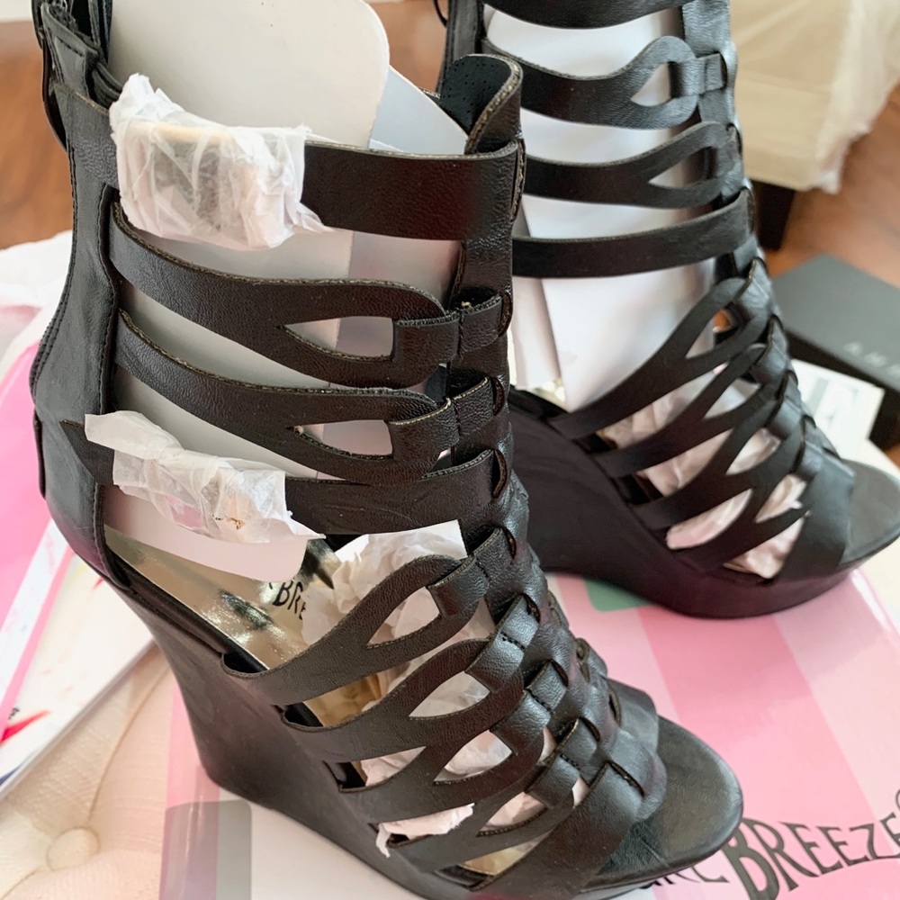 Black Nature Breeze Gladiator Wedge Heel
